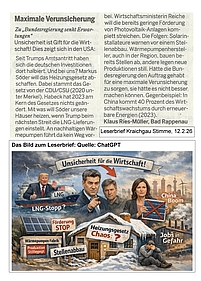 Leserbrief zu schlechten Wirtschaftsdaten und steigenden Arbeitslosenzahlen, Kraichgau Stimme, 12.2.26